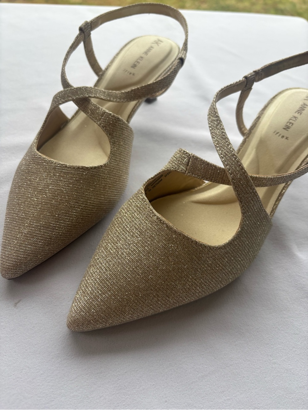 Anne Klein Gold Metallic Pointed-Toe Crisscross Slingbacks